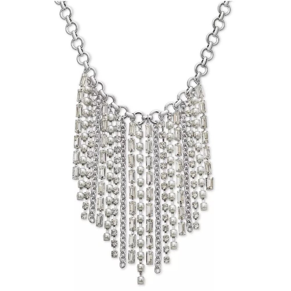 Macy's Silver-Tone Crystal & Imitation Pearl Statement Necklace
